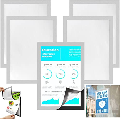 SIYINGSAERY 5 Stück Magnetrahmen Selbstklebende Duraframe Magnetic A4 Silber Rand Magnet Durable Rahmen 32.5 x 24cm Info-Rahmen Infotasche mit Magnetverschluss für Sichttafelständer Fenster (weiß)