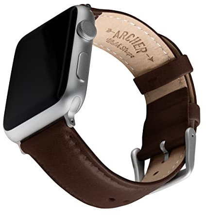 Archer Watch Straps - Top Grain Leather Straps for Apple Watch (Dark Chestnut/Matched Thread, Matte Silver Hardware, 40/41/42mm)
