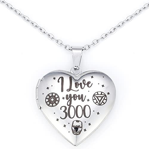 Heart Locket I Love You 3000 Gift for Daughter Son Dad Mom Marvel Avenger Fans Gifts Boyfriend Girlfriend Anniversary Locket That Holds Pictures for Husband Wife Iron Man Gift Couple Birthday Gift