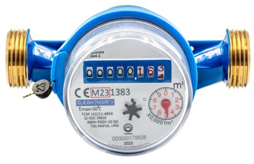 Compteur d'eau froide DN 20 (pour tuyaux de diamètre nominal 20 mm) – Filetage de raccordement 1 BSP – Débit 4,0 m³/h – Validité jusqu'en 2029