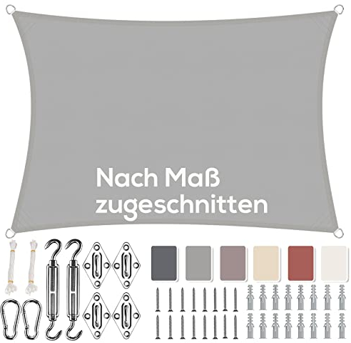 Aiyaoo Sonnensegel 3.5x5m Wasserdicht Rechteckig im Viele Größe und Farben, mit Befestigungs Kit PES Polyester, Sonnenschutz 95% UV Schutz, Reißfest Wetterfest für Terrasse Garten- Hellgrau