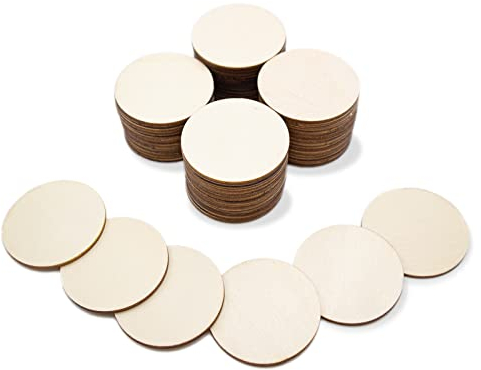 CUWELT 100 Stück 50mm Runde Holzscheiben zum Basteln, Holzscheiben Log Scheiben Rund, Unvollendete Verzierungen Holz Log Scheiben Rund für Hochzeit Dekoration DIY Handwerk Handarbeit Holz Etiketten