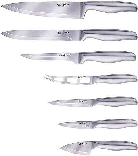 alpina Messerset - 7-teilig - Kochmesser/Tranchiermesser/Tranchiermesser/Käsemesser/Stanleymesser/Schälmesser/Weichkäsemesser - Edelstahl