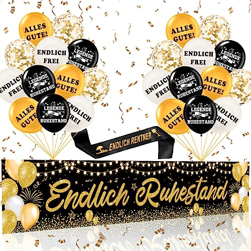 MQIAN Rente Deko, Ruhestand Deko, XXL Endlich Rentner Banner, Luftballons Ruhestand, Deko Rente, Alles Gute Zum Ruhestand für Pension Renteneintritt Abschied Party