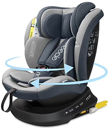 Reecle I-Size Silla de Coche Giratoria 360 con ISOFIX, 40-150cm (0~36kg), Aprox. 0-12 años (Gris)