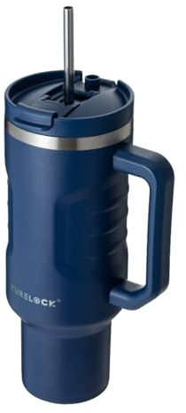 Xurelock Thermobecher aus Edelstahl, auslaufsicher, mit TwinLock-Deckel, BPA-freier Becher mit Strohhalm und Deckel, einfaches modernes Tumbler-Design, Blau