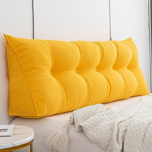 BAGASI Große dreieckige Lesen Keilkissen, Bett Rest Kopfteil Rückenlehne Kissen Kopfteil Kissen Bedrest Kissen Bolster Kissen für Twin Full Queen King Daybed,Gelb,60 * 50 * 20cm