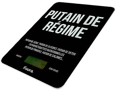 FISURA - Digitale Küchenwaage von Vichy. Original elektronische Waage 5kg/11lbsDigitalwaage Briefwaage mit Tara-Funktion. Glas und ABS. 15 x 22 cm. (Regime, schwarz)