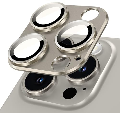 JETech Kameraschutz für iPhone 15 Pro 6,1 Zoll und iPhone 15 Pro Max 6,7 Zoll, Vollabdeckung 9H Gehärtetes Glas Ringabdeckung, Matte Metallplatte, 1 Stück (Titan Natur)