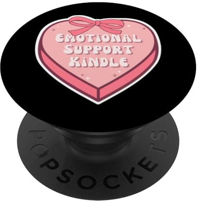 Emotional Support Kindle Cute Pink Heart On Black PopSockets Adhesive PopGrip