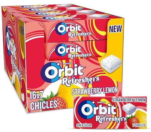 Orbit Refreshers Fresa Limón Handypack Chicles Sin Azúcar en grageas, 16x7uds