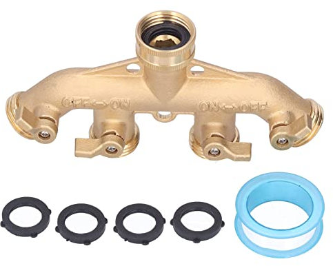VOBOR 4 Wege Verteiler aus Massives Messing,3/4 Wasserhähne mit 4 Unabhängig EIN Aus Ventile,Garten Schlauch Anschluss Wasserhahn Adapter für Garten, Bewässerung