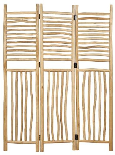 Meubletmoi Paravent, 3 Fächer, faltbar, aus massivem Teakholz, Höhe 170 cm, natürlicher und exotischer Stil – Mariano