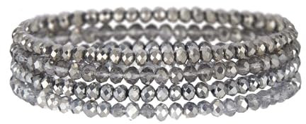 Uwiyo Damen Kristall Perlen Armband, Boho Mehrschichtiges Steine Armbänder Bohemian Kristall Perlen Armband Modeschmuck für Damen Mädchen Freundin(Silber)