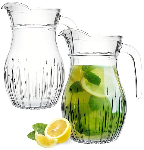 KONZEPT - Glaskrug 2er Set, 1,2 L mit Auslauf und handlichem Griff, Krüg ideal für Wasser, Saft, Eistee, Limonade, Milch, Glaskanne Spülmaschinenfest