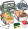 Elektrische Lunchbox 100W, 3-in-1 tragbare beheizte Lunchbox, Herausnehmbare Edelstahl-Brotdose, 12V/24V/220V Isolierte Wärmebox für Auto/Lkw/Büro, Mit isolierter Tasche und Schwamm (Grün, 1.5 L)