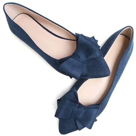 SAILING LU Bow-Knot Ballet Flats for Women Pointed Toe Crystals Wedding Shoes Comfort Light Weight Loafers, 241-blue, 8.5 UK