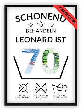 dockyardos® Geldgeschenk zum 70. Geburtstag | Geld kreativ verschenken | Waschgang | Schonend behandeln | Geschenkidee für Mann und Frau | Lustiges Geschenk für Mädchen und Junge