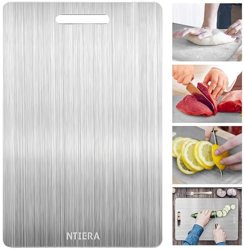Planche à découper en acier inoxydable – Planche à découper double face en titane de qualité alimentaire non toxique pour la maison, l'extérieur, le camping, la préparation des repas, facile à