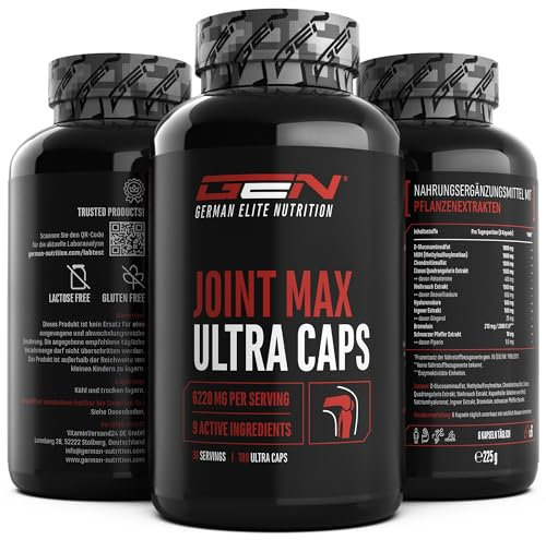Joint Max - 180 Ultra Capsules - Supplément articulaire hautement dosé avec glucosamine, MSM, chondroïtine, Cissus Quadrangularis, extrait d'encens, acide hyaluronique, gingembre, bromélaïne