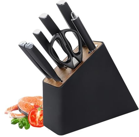 Maxspace Messerset mit Block, 8-teilig Messerblock Schwarz mit Wetzstab und mit Holzblock, Scharfe Messer für den Küchengebrauch (Schwarz)