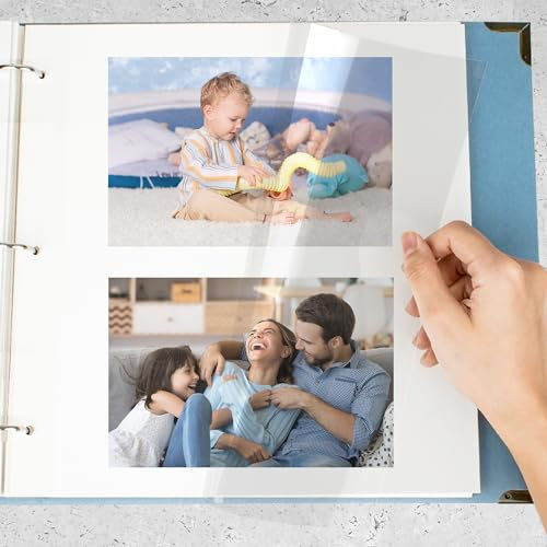 Vienrose Pages d'Album Photo Recharge pour Classeur à 3 Anneaux, Pages Autocollantes pour Album Photo, Pages d'Album Compatibles avec Photos 10x15, 13x18, 20x25 ou Cartes de Recettes, 80 Pages