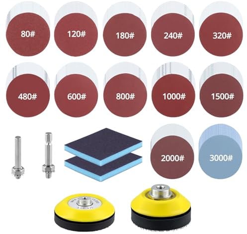 QWORK® 120 Pieces 3 Sanding Discs Pad Set, Grit 80 to 3000, 1/4 Shank, 50mm & 75mm Sanding Discs, for Electric and Pneumatic Devices