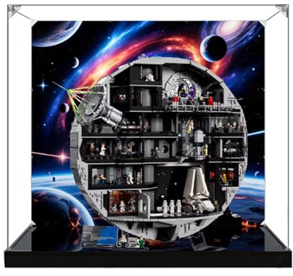 Transparent Acrylic Display Case for Lego 75419 Death Star Legion Model, Clear Box, Storage Box, Dustproof Box (Model not Included) (Black Base)