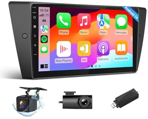 Eonon 9 Zoll Android 14 für BMW 3 E90 E91 E92 E93 (2005-2013) GPS CarPlay Android Auto Bildschirmspiegelung Bluetooth WiFi Radio USB EQ DSP Rückfahrkamera Autoradio + Dashcam + DAB-Dongle