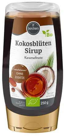 BORCHERS Bio Kokosblütensirup, Naturbelassener Kokosblütensirup aus der Kokospalme 250g, Karamellnote, Zuckeralternative, Vegan, Bio-Qualität, zum Süßen und Verfeinern