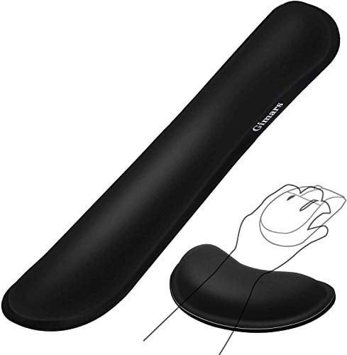 Gimars Keyboard Wrist Rest Mouse Pad with Memory Foam, Ergonomic Mouse Mat Keyboard Wrist Support Cushion Pad Set with Non Slip Rubber Base for Office, Computer, Laptop, PC, Gaming, Black