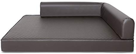 Mayaadi Home Eck Hundebett Rogo Hundekorb Kunstleder Hundesofa Hundekissen Gestepptes Braun M (80x100x10 cm)
