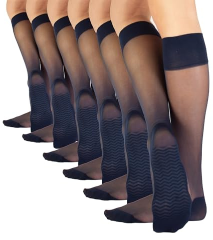 CALZITALY 6 Paires Mi-Bas de Soutien au Genou avec Semelle en Microfibre | Noir, Naturel, Bleu | 20 DEN | Made in Italy (Taille Unique, Bleu)