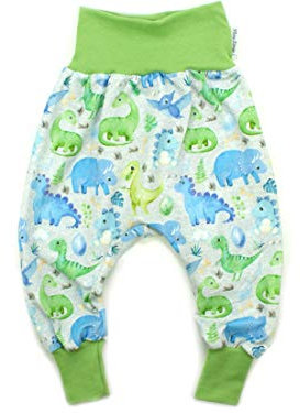Kleine Könige Pumphose Baby Jungen Hose · Modell Dinosaurier Little Dino hellgrau, Lemon · Ökotex 100 Zertifiziert · Größe 62/68