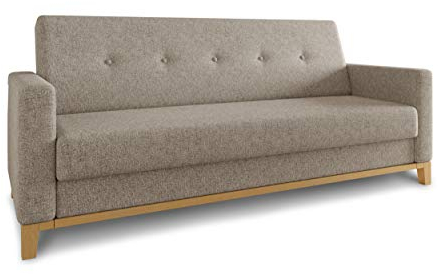 Sofa Wood mit Schlaffunktion - Schlafsofa mit Bettkasten, Bettsofa, Massivholz, Polstersofa mit Holzfüße, Couchgarnitur, Couch (Beige (Twist 02))