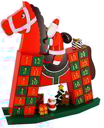 abc HOME | Weihnachtsdeko | Adventskalender Schaukelpferd | Holz | 9 cm T x 36,5 cm B x 40 cm H