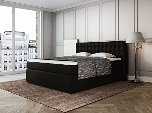 Betten Jumbo King Boxspringbett 180x200 cm 7-Zonen TFK Härtegrad H4 und Pocket Air Topper | Farbe Schwarz | div. Größen verfügbar