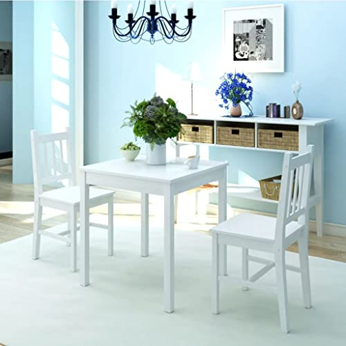 Hommdiy 2 Stühle mit Esstisch Holz Essgruppe EsstischsetSitzgruppe Stühle Pinienholz Weiß