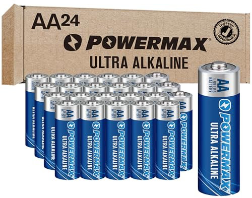 Powermax 24 AA Batteries, Long Lasting Alkaline Battery, 10 Year Shelf Life, Resealable Packaging