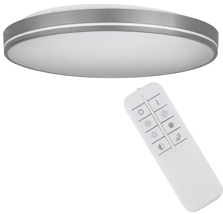 EGLO LED Deckenleuchte Orotava, runde Deckenlampe mit Kristall-Effekt, Aufbauleuchte dimmbar mit Fernbedienung, Metall und Kunststoff in Grau und Weiß, warmweiß-kaltweiß, Ø 39,5 cm