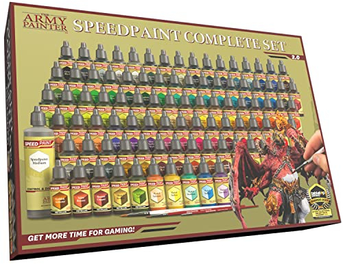 The Army Painter, Speedpaint 2.0 Complete Paint Set, 90 x 18ml Modellbau Farben, inkl. 10 Metallics, 1 Medium& 3 Pinsel - Modell Farben für Wargames Tabletop Figuren & Dnd Miniatures