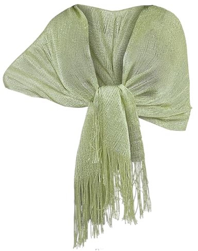 Elegante Sciarpa Stola Scialle con Frange Filo Brillante Metallizzato Foulard Coprispalle per Occasione Matrimonio Cerimonia Sposa Festa (Verde 01)