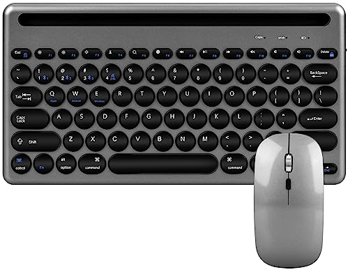 ROTRES Teclado Inalámbrico Bluetooth, Inalámbrico Recargable con 3 Canales con el Ratón para Android/Windows/iOS Tablet, Smartphone, Mac OS MacBook, PC, Portátil, Ordenador, Negro