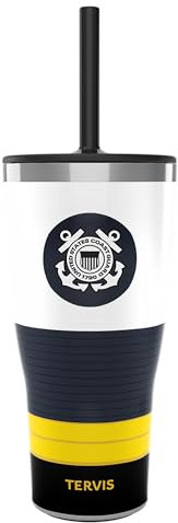 Tervis Coast Guard USCG Logo Gobelet isotherme de 887 ml – avec couvercle avec paille, acier inoxydable