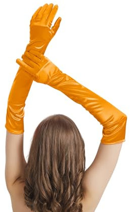 sodknow Lange orangefarbene Handschuhe für Damen, ausgefallene orangefarbene Handschuhe, Satin-Kostüm, 53,3 cm, Ellenbogenlänge, für Opernprinzessin, 1920er-Jahre-Party, brüllende 20er Jahre, Zubehör
