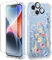 GVIEWIN Compatible with iPhone 14 Case 6.1 Inch 2022, with Tempered Glass Screen Protector+Camera Lens Protector, Flower Clear TPU Slim Bumper Shockproof Protective Soft Cover,Aconite/Light Blue