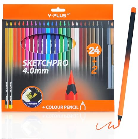 YPLUS Buntstifte für Erwachsene und Kinder, 24+2 Bundstifte Set, Sketchpro 4.0mm Farbstifte