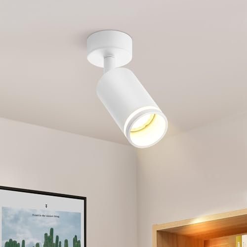meoaow Deckenstrahler Weiß 1 Flammig Flurlampe Modern Deckenlampe Strahler GU10 Spots Schwenkbar Innen Metall Deckenleuchte Deckenspots für Flur Küche Wohnzimmer, Ohne Leuchtmittel