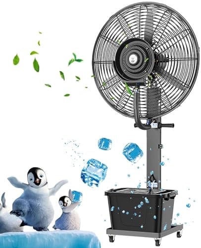 Commercial Outdoor Misting Fan with 11 Gallon Tank - Pedestal Fan for Large Areas, 3 Speeds, 90° Oscillating, Industrial-Grade Mist Fans