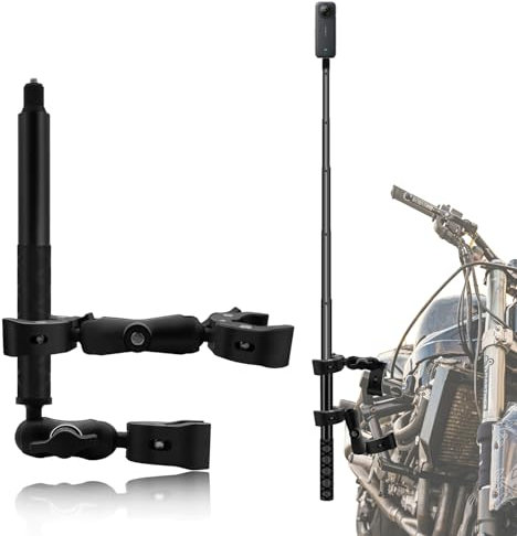 Motorcycle Mount Kit with 47 Invisible Selfie Stick Compatible for Insta 360 X5 X4 X3 X2 X ONE RS R GO 3 Heavy-Duty Double Clamp Camera Bike ATV RV Mount Kit Compatible for Gopro 13/12/11/10/9/8/7